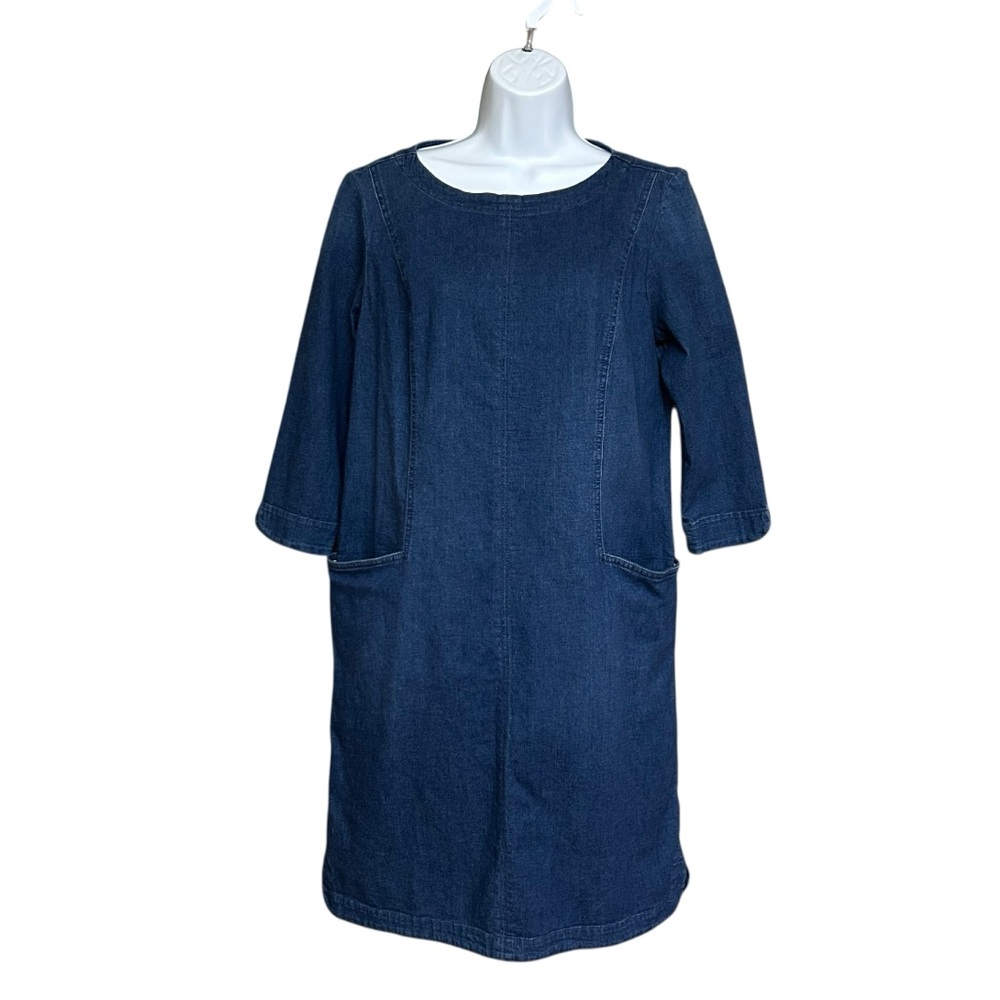 J. Jill Denim Blue 3/4 Sleeve Pocket Cotton Stretch Shift Dress Size XS